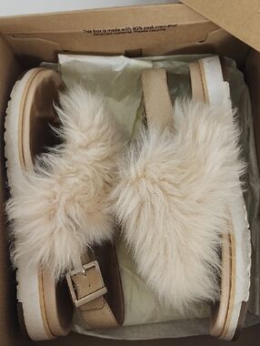 UGG Women's Cream Fur Slingback Sandals